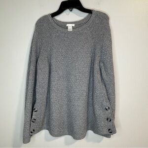 J. Jill Grey Knit Long Sleeve Side Button Sweater